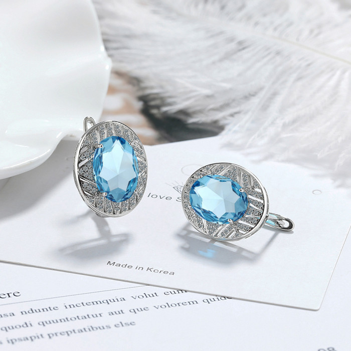 Oval Natural Garnet Blue Topaz Sapphire Ruby Emerald Hoop Earrings for Women Colorful Gemstone Jewelry