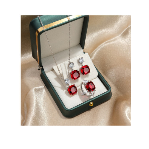 New Trend Lab Ruby Sapphire Drop Earrings Pendant Necklace Ring Vintage Party Fine Jewelry Set for Women Accessories