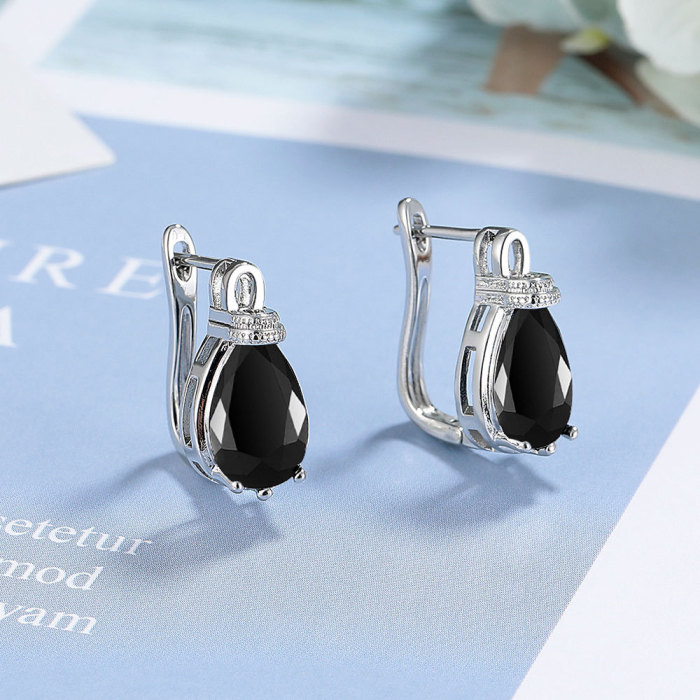 Natural Pear Garnet Blue Topaz Emerald Sapphire Waterdrop Hoop Earring Multicolour Gemstone Jewelry Huggies