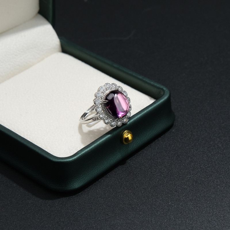 Oval Purple Created Alexandrite Sapphire Adjustable Ring for Women Statement Gemstone Fine Jewelry