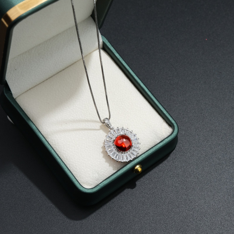 Luxury Oval Red Ruby Gemstone Pendant Necklace Jewelry for Women Wedding