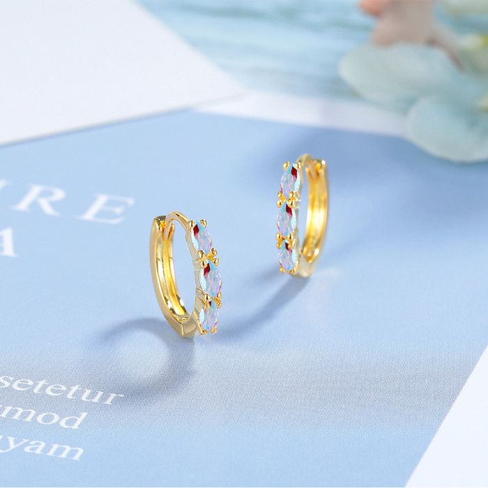 Colorful Opal Stone Hoop Earrings for Women Fashion Statement Horse Eye Gemstone Jewelry