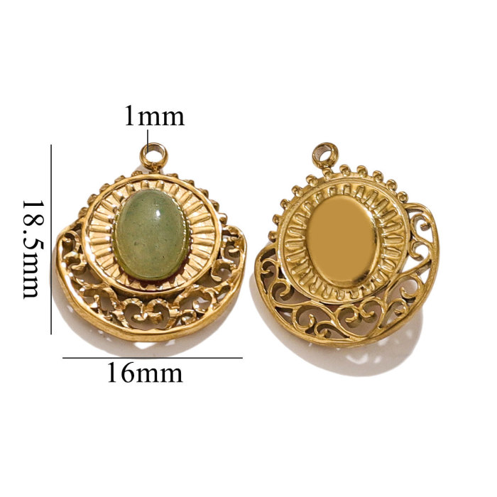 Antique Geometric Fan Natural Stone Stainless Steel DIY Charms Women Red Agate Necklace Pendant Malachite Jewelry