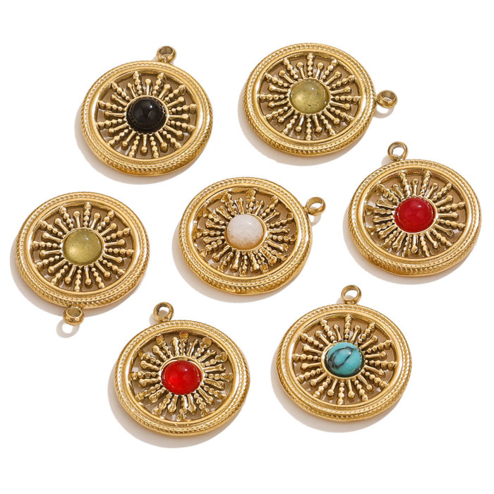 Wholesale Stainless Steel Natural Stone Round Charms Jewelry Making Earring Pendant Necklace DIY Craft Findings