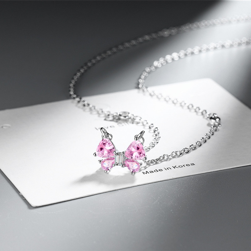 Women's Butterfly Natural Pink Sapphire Pendant Necklace Gemstone Fine Jewelry