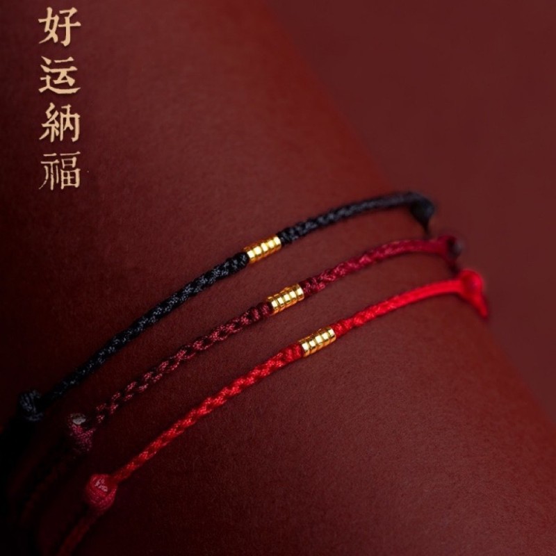 Fashion Handmade Gold Color Beads Red Rope Good Lucky Bangles Adjustable Charm Bracelets For Women Men Lovers' Gift