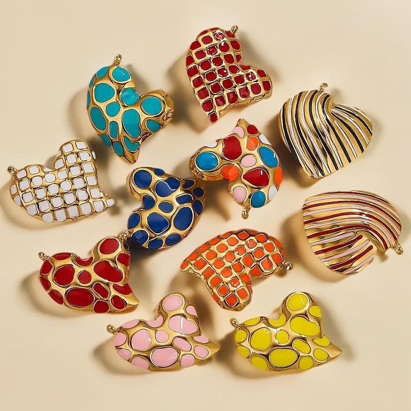 New 18K Gold Plated Stainless Steel Leopard Drip Heart Charms for DIY Pendant Necklace Jewelry Findings Accessories2