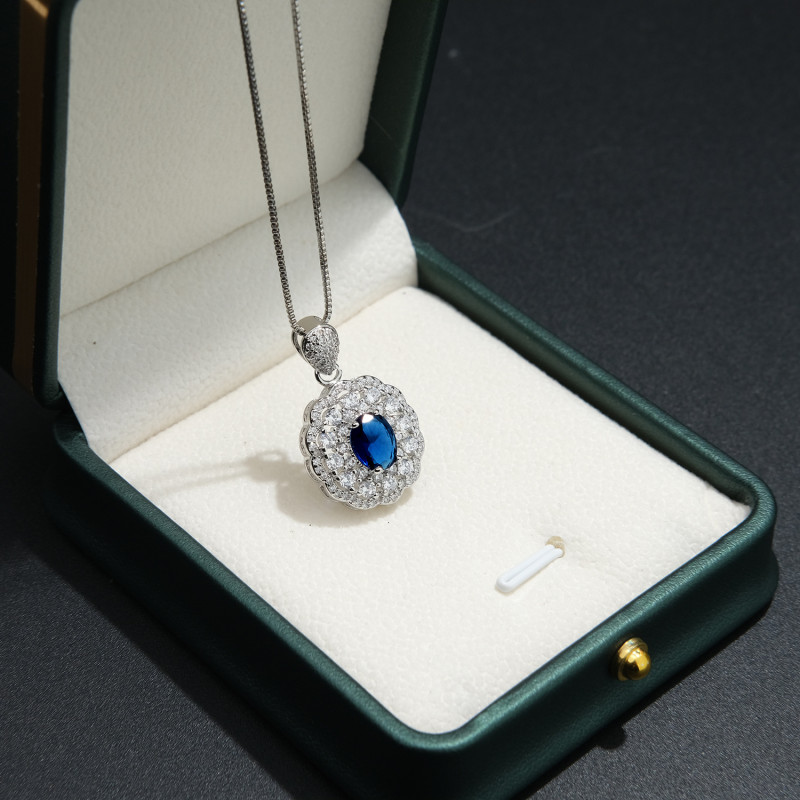 Simple Daily Wear Classic Blue Crystal Necklace Gemstone Woman Pendants Jewelry Lady Gift Party Anniversary