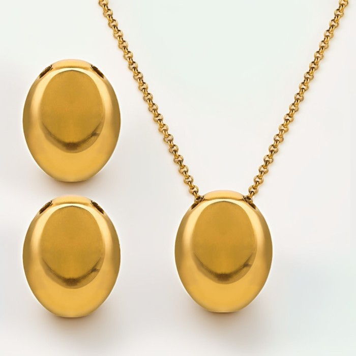 European and American Fashion Oval Pendant Stainless Steel Long Necklace For Women's Sweater Chain Colorless Jewelry Accessories