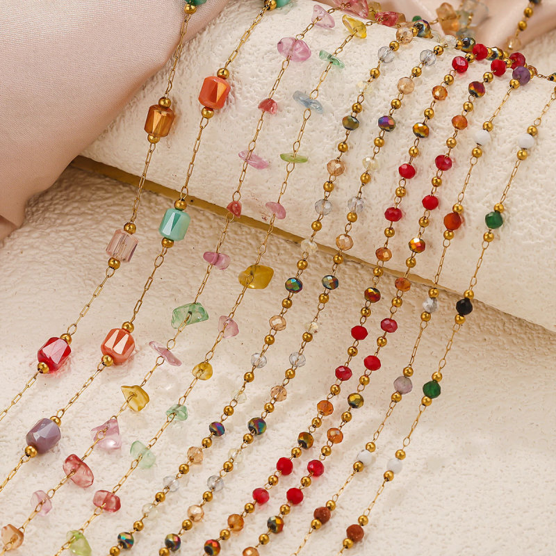 Stainless Steel Natural Crystal Chain Charm Yellow Red Green Crystal DIY Charm Necklace Bracelet Connector Accessories