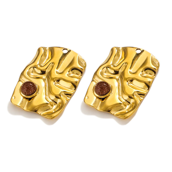 Bohemian Twisted Square Stainless Steel PVD Gold Plated Natural Stone Charms Pendants DIY Earring Necklaces Jewelry Making