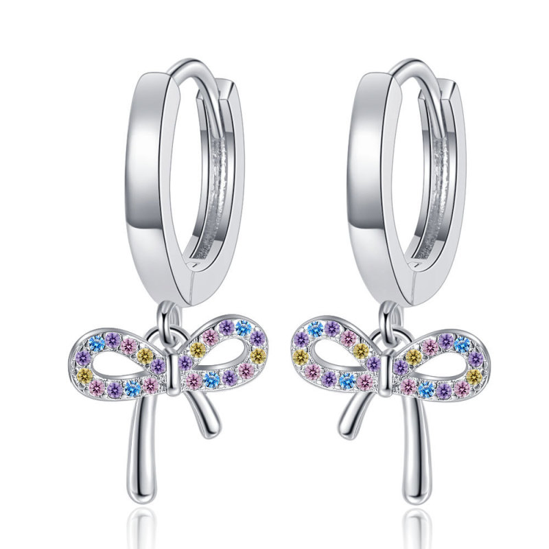 Fashion Sweet Bow Earrings High Quality Coloured Zirconia Women's Earrings Buckle