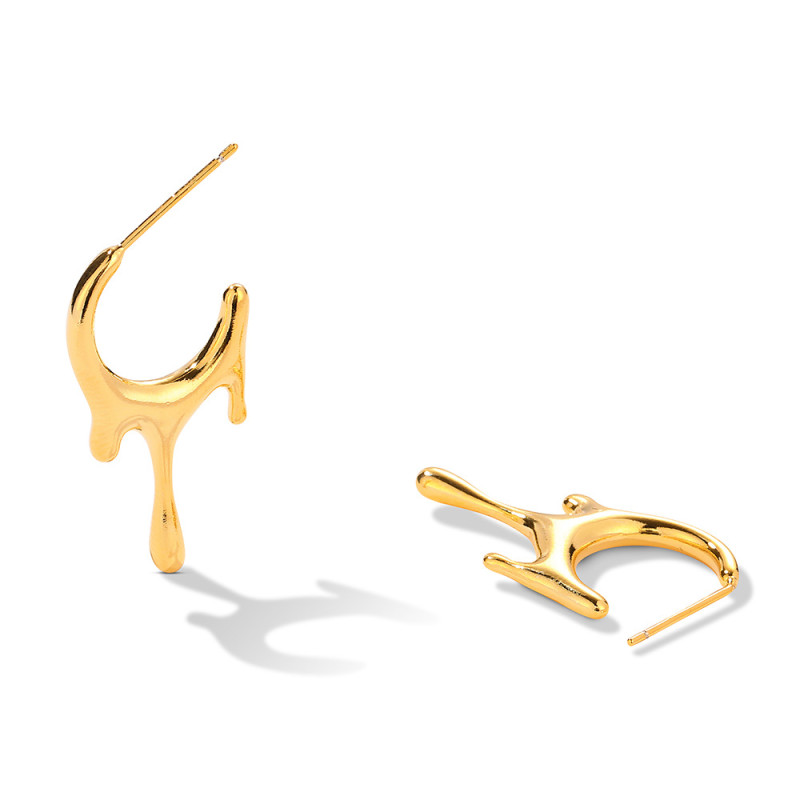 Chunky Water Droplet Open Hoop Earrings Irregular 18K Gold Plated Drops Smooth Stackable Cartilage Piercing Earrings