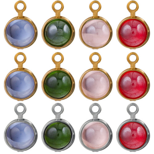 Stainless Steel Pink Quartz Round Shape Pendant Charms for DIY Handmade Earrings Necklace Bracelet Jewelry Making Supplies