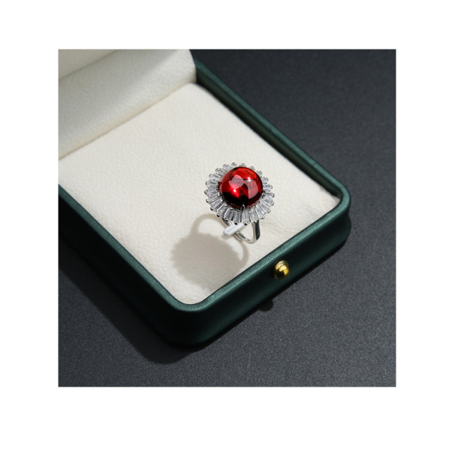 Delicate Red Oval Crystal Wedding Ring for Women Party Engagement Real Zirconia Rings Jewelry Wholesale
