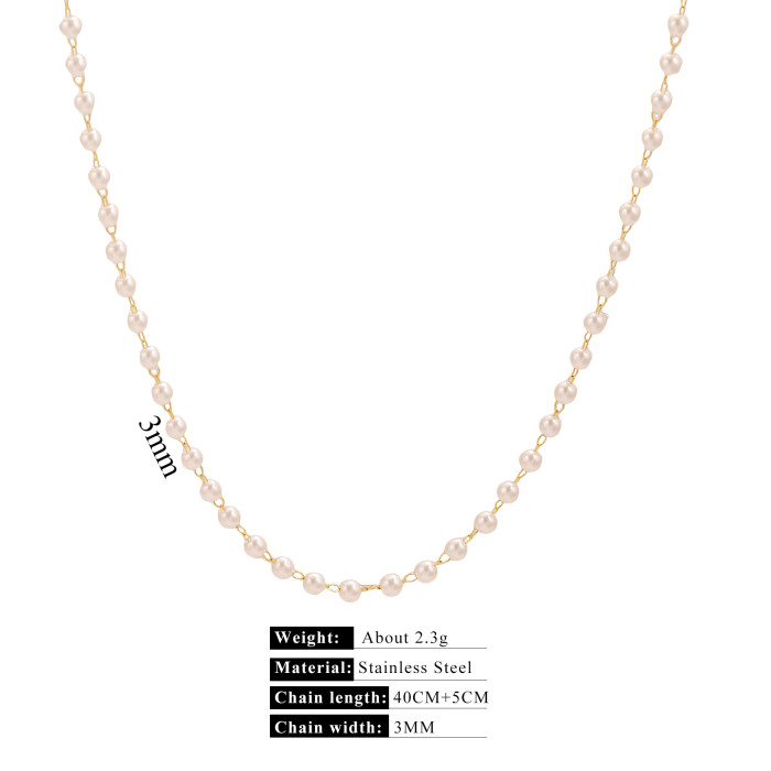 2025 Fashion Gold Color Stainless Steel Pearl Choker Necklace Bracelet for Elegant Women Wedding Jewelry