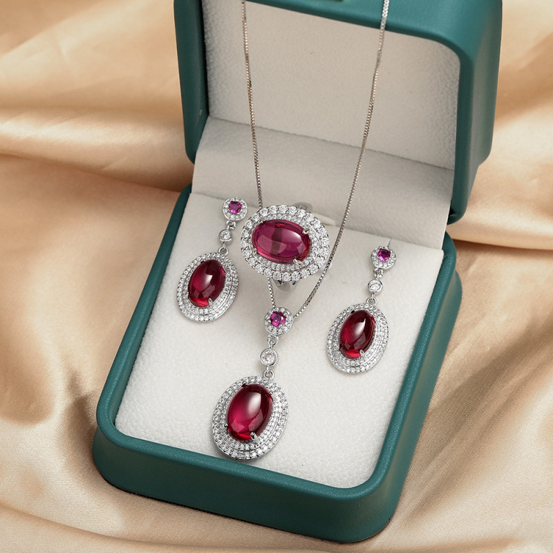 High Quality Gem Necklace Earring Ring Chain Fashion Jewelry for Women Wedding Birthday Gifts