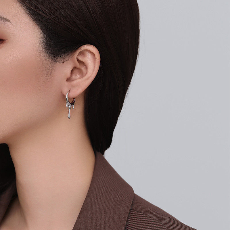 Chunky Water Droplet Open Hoop Earrings Irregular 18K Gold Plated Drops Smooth Stackable Cartilage Piercing Earrings