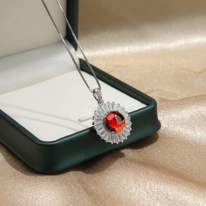 Luxury Oval Red Ruby Gemstone Pendant Necklace Jewelry for Women Wedding