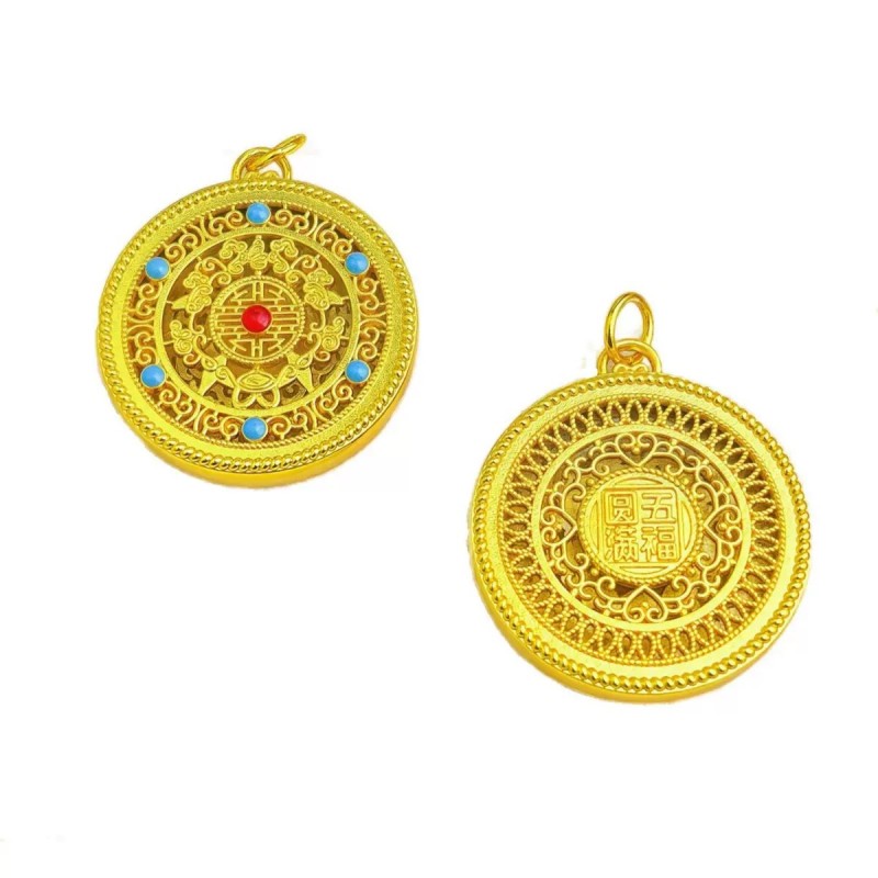 Hot Sale Sand Gold Brass Gold Plated Five Blessings Perfect Enamel Pendant Safe Smooth DIY Accessories necklace charms