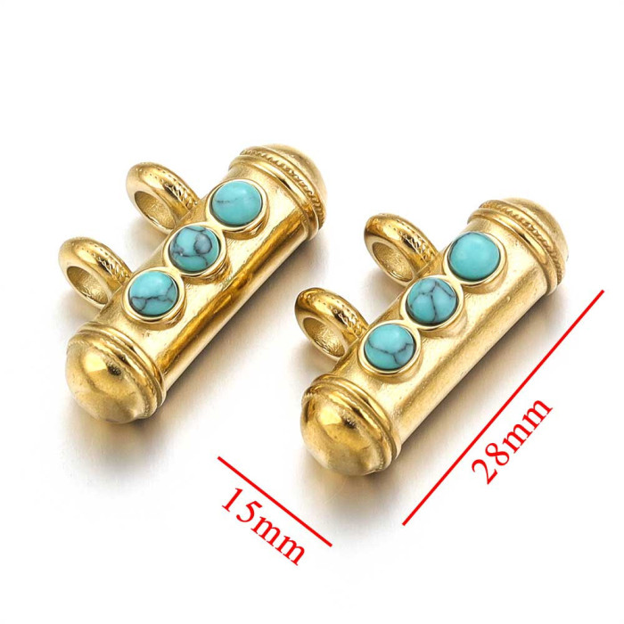 Stainless Steel Gold Plated Natural Stone Tube Beads Pendant Bohemian for DIY Necklace Bracelet Charms for Jewelry Making