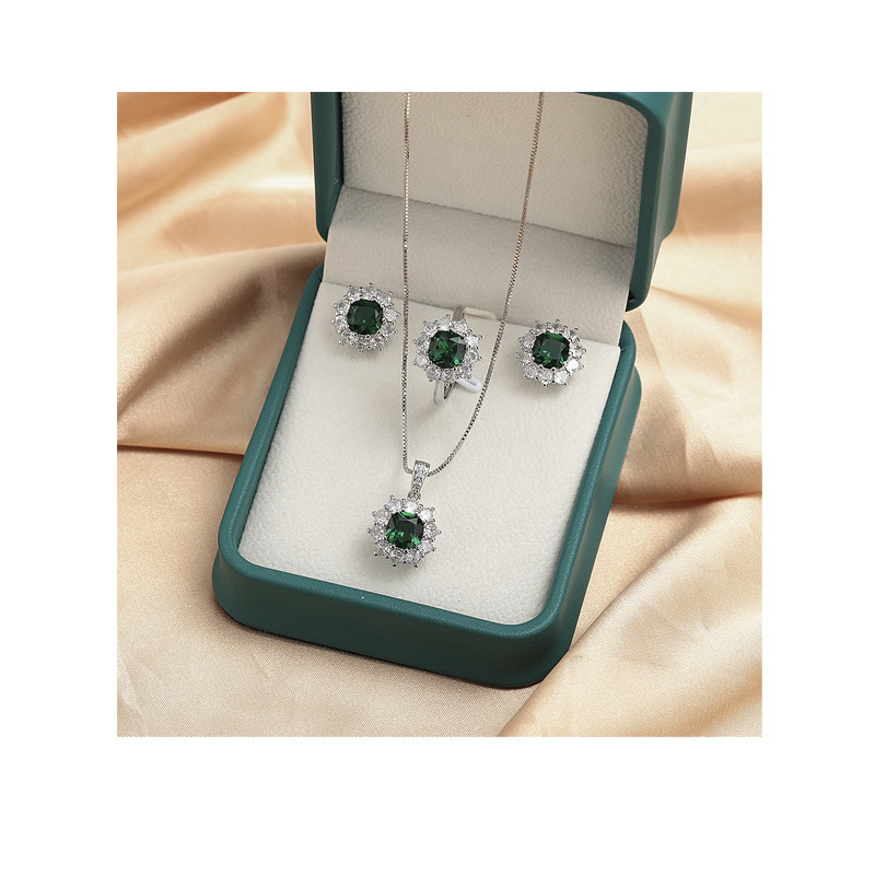 Luxury Blue Color Sunflower Silver Color Bride Jewelry Set for Women Lady Anniversary Gift Jewelry Wholesale