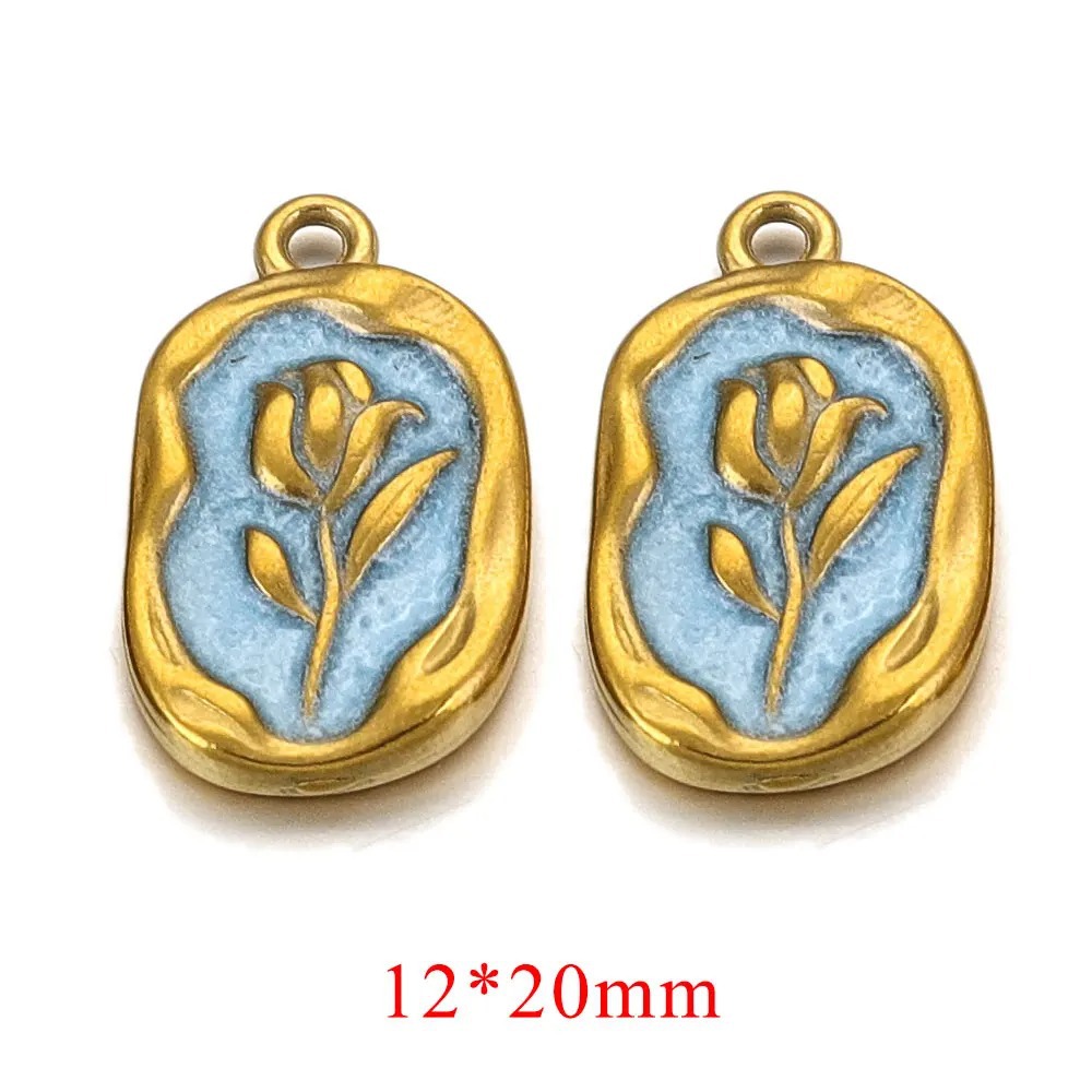 Stainless Steel Enamel Waterproof Rose Flower Charms for Bracelet DIY Earrings Jewelry Making Pendant Supplies