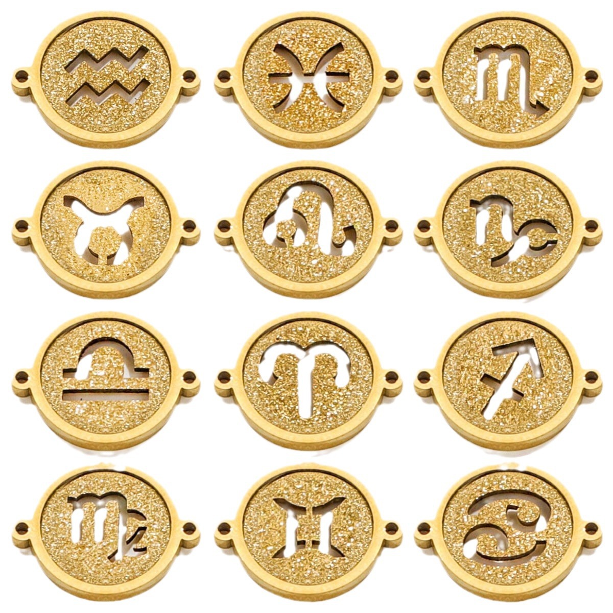 Double Hole Circular 18K Stainless Steel Zodiac Pendant with Personalized Design and Popular DIY Accessories