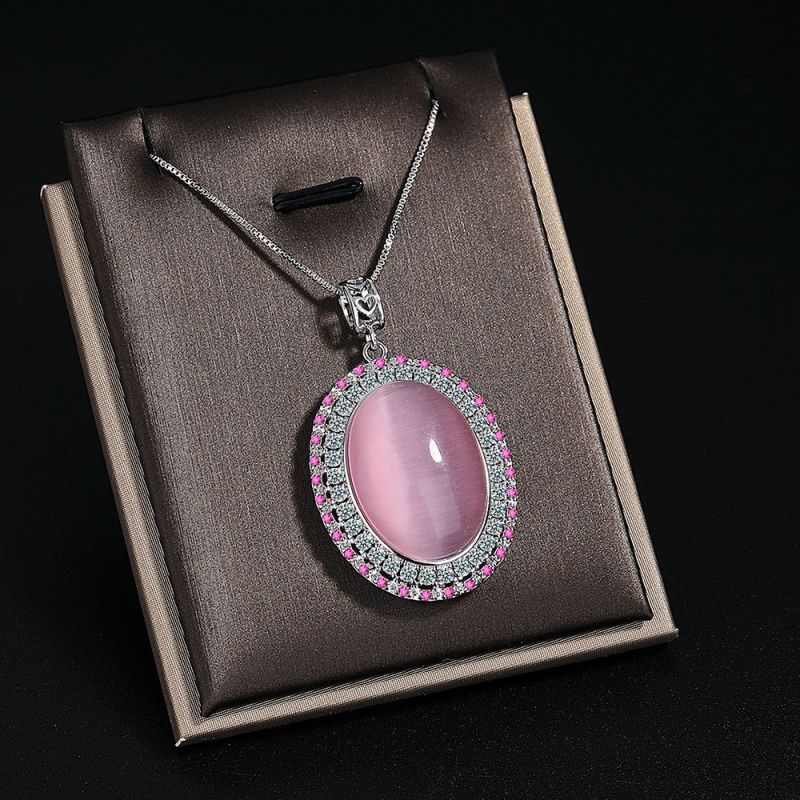 Oval Opal Necklace Jewelry for Women Cubic Zircon Temperament Birthday Gift Trendy Jewelry