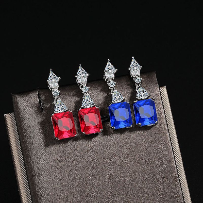 High Quality Diamond Gemstone Sapphire Ruby Drop Dangle Earrings Fine Jewelry Wholesale