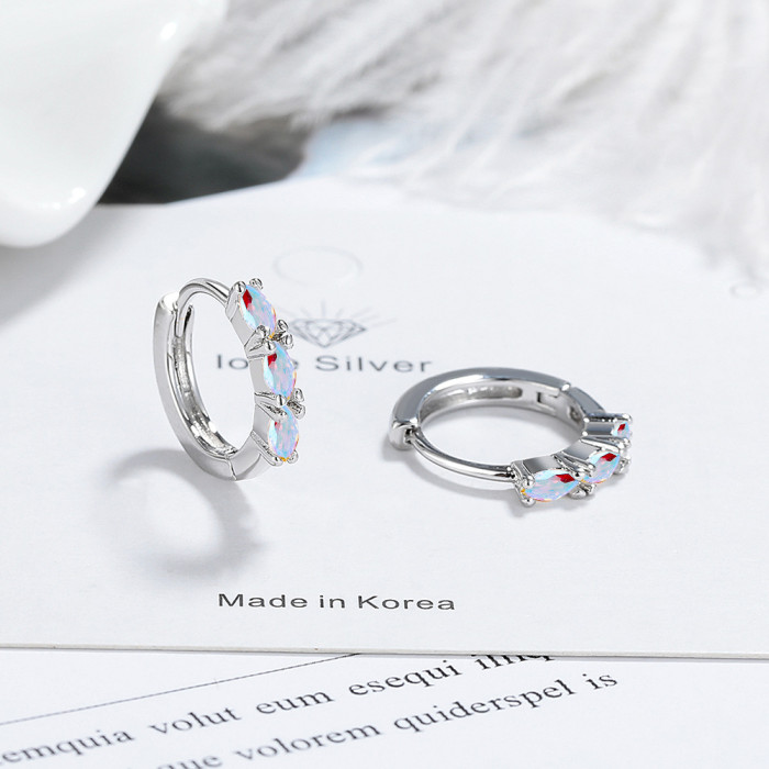 Colorful Opal Stone Hoop Earrings for Women Fashion Statement Horse Eye Gemstone Jewelry