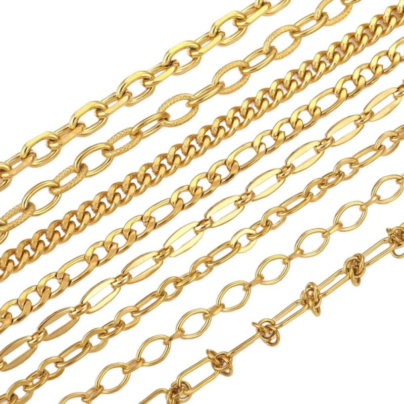 Stainless Steel PVD 18K Gold Plated Link Chain Big Rolo Cable Bulk Chains for Jewelry Making Necklace Bracelet Accessories