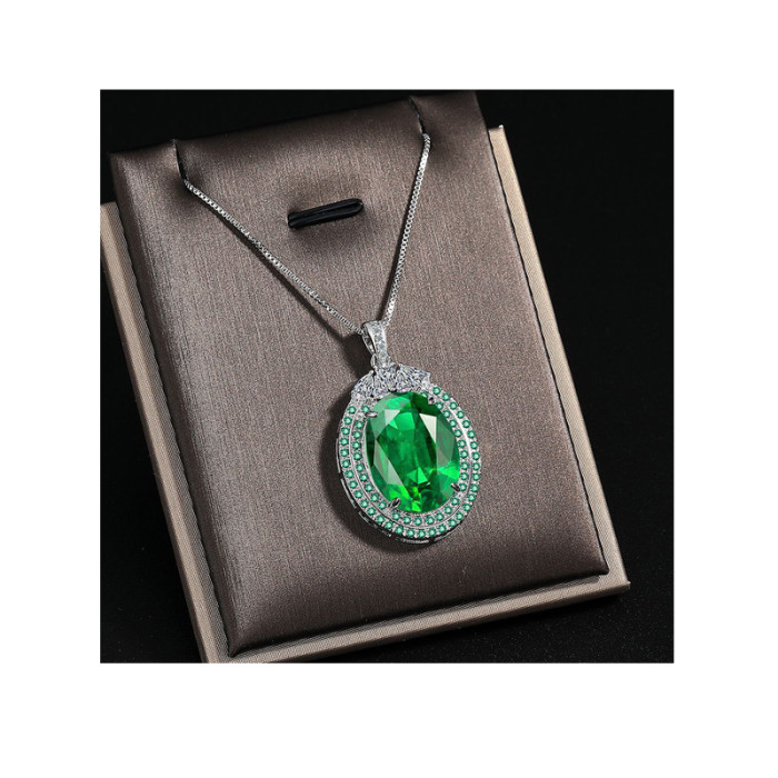 Natural Green Gemstone Pendants Necklaces for Women Oval Romantic Wedding Gift Valentine's Jewelry