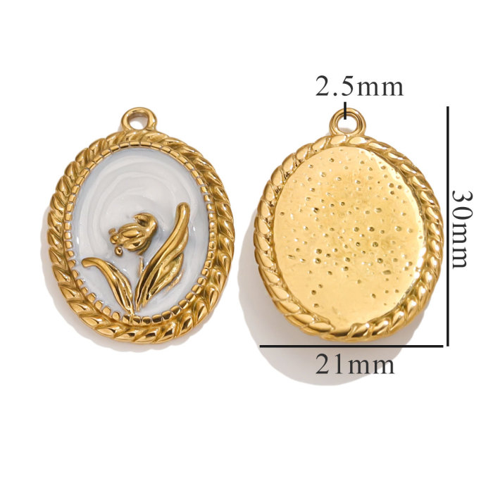Spring Stainless Steel Enamel Oval Square Pendant DIY Women's Gold Necklace Bracelet Jewelry Making Accessories