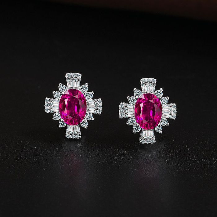 New Red Zircon Jewelry Set Anniversary Commemorative Party Luxury Women's Necklace Earring Ring Jewelry