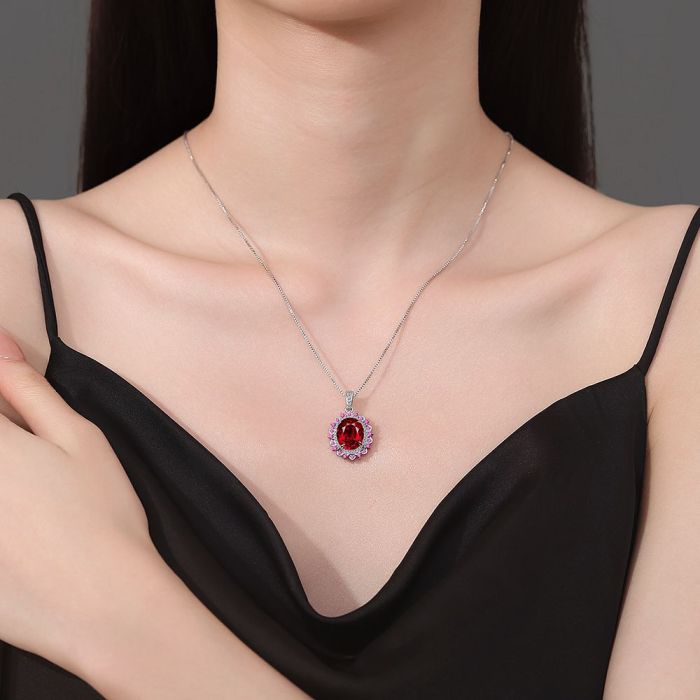 Big Oval Red Natural Garnet Pendant Necklace for Women Fashion Ruby Gemstone Necklace Jewelry Choker