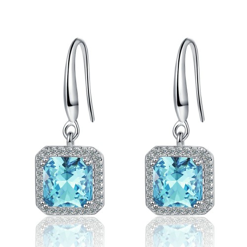 Ins Square Blue Green Red Black Zircon Drop Dangle Earrings For Women Vintage Wedding Engagement Party Jewelry