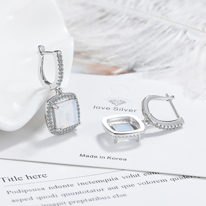 Square Natural Blue Opal Stone Hoop Earring for Women Fashion Statement Gemstone Jewelry