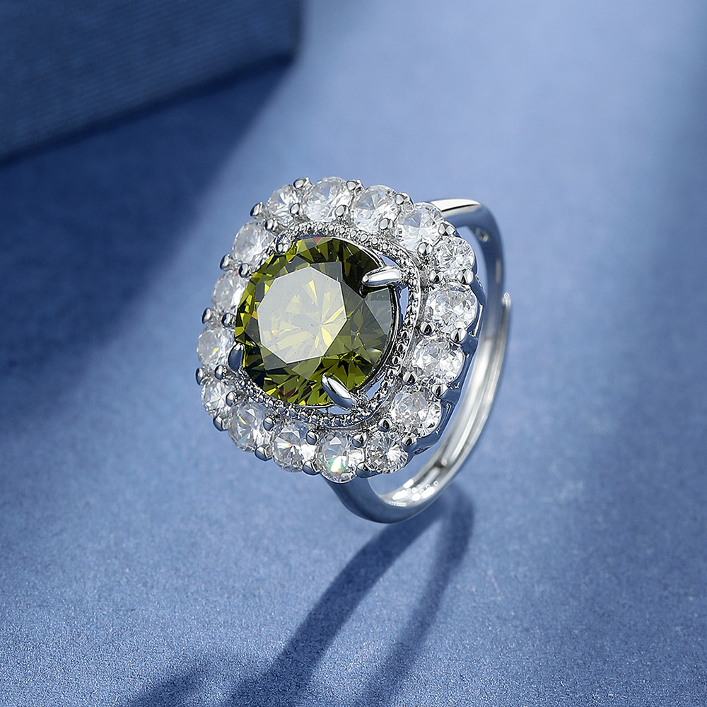 Round Cut Natural Green Peridot Square Adjustable Ring for Women Statement Gemstone Fine Jewelry