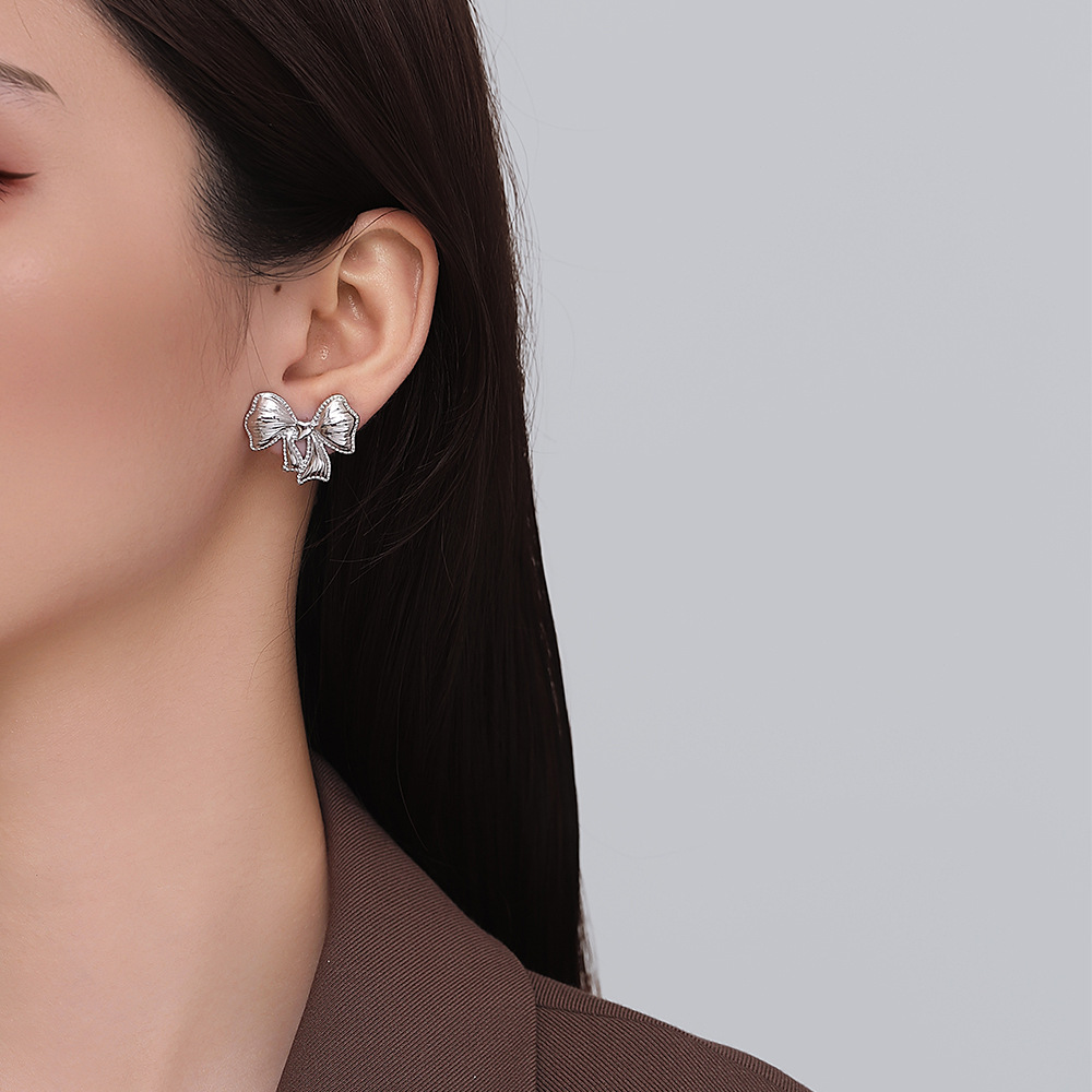 European and American Fashionable Bow Earrings for Women Trendy High-end Earrings