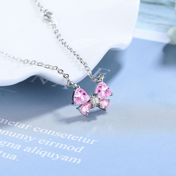 Women's Butterfly Natural Pink Sapphire Pendant Necklace Gemstone Fine Jewelry