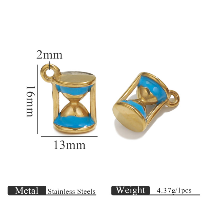 Stainless Steel Enamel Colored Hourglass for Ladies Charm Earrings Necklace Pendant DIY Jewelry Making Accessories