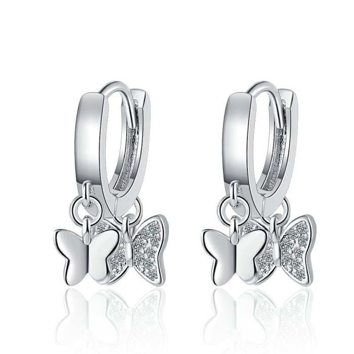 Ins Double Butterfly Tassel Hoop Earrings for Women Gold Silver Color Small Ear Buckle Wedding Party Versatile Jewelry