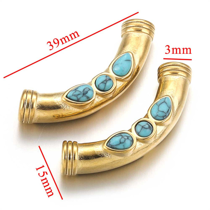 Stainless Steel Gold Plated Natural Stone Tube Beads Pendant Bohemian for DIY Necklace Bracelet Charms for Jewelry Making