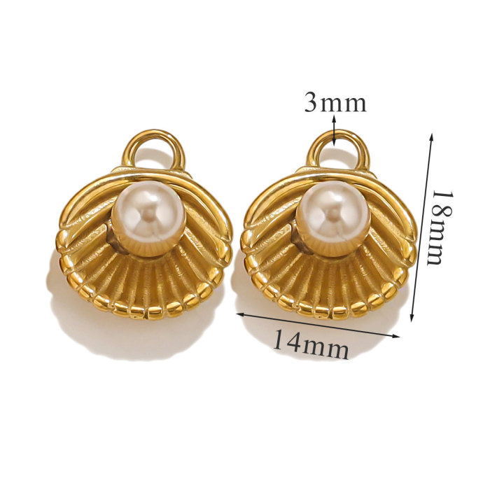 New Stainless Steel Charms Gold Color Shell Multicolor Imitation Pearl Pendant for Women DIY Necklace Jewelry
