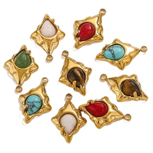 Natural Stone Pendant Droplet Shaped Pendant Titanium Steel Plated with 18K Real Gold Pendant Hanging Tag Accessory