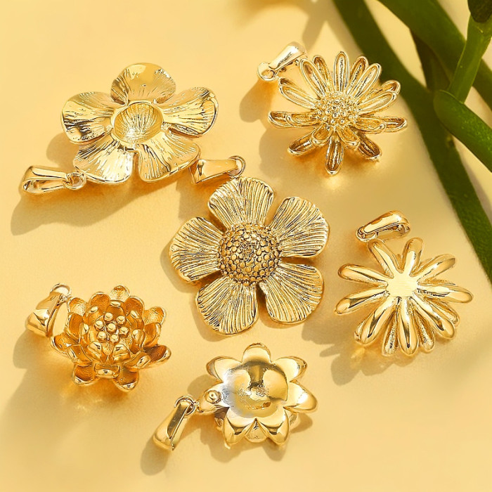 Stainless Steel Pendants Base Gold Plated Vintage Flowers DIY Women Jewelry Necklaces Bracelet Craft Making Accessories