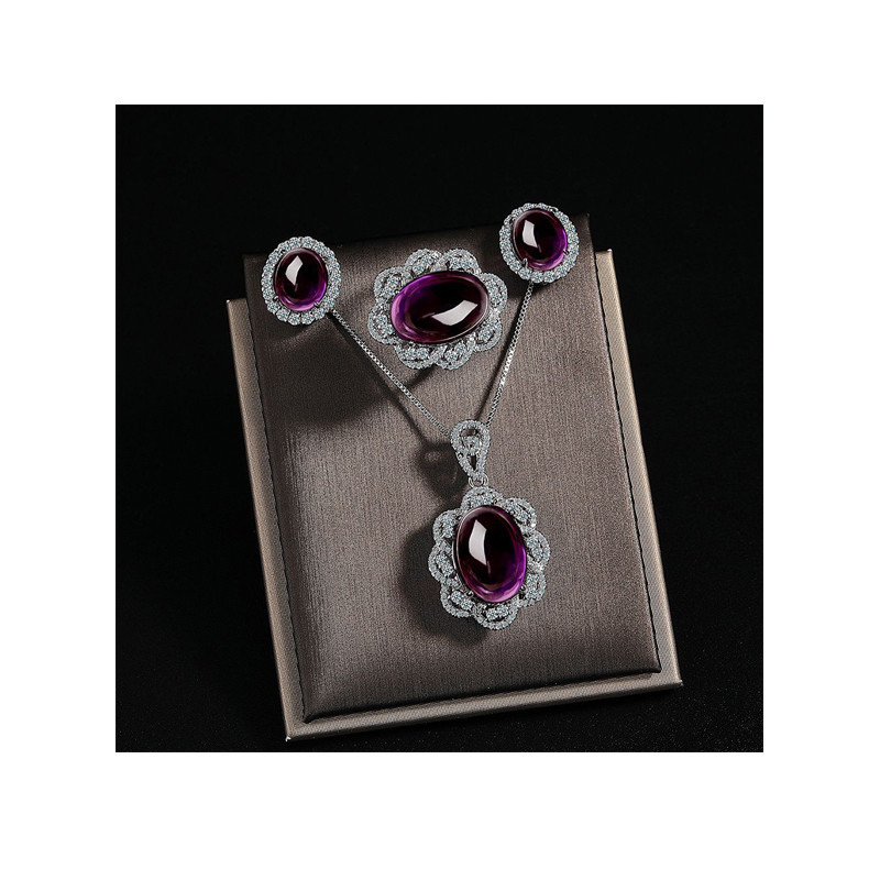 High Quality Gem Necklace Earring Ring Chain Fashion Jewelry for Women Wedding Birthday Gifts