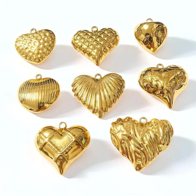 Stainless Steel Pendants Heart Texture 3D Metal Charms 18K Gold Plated for Necklace Jewelry Making Findings