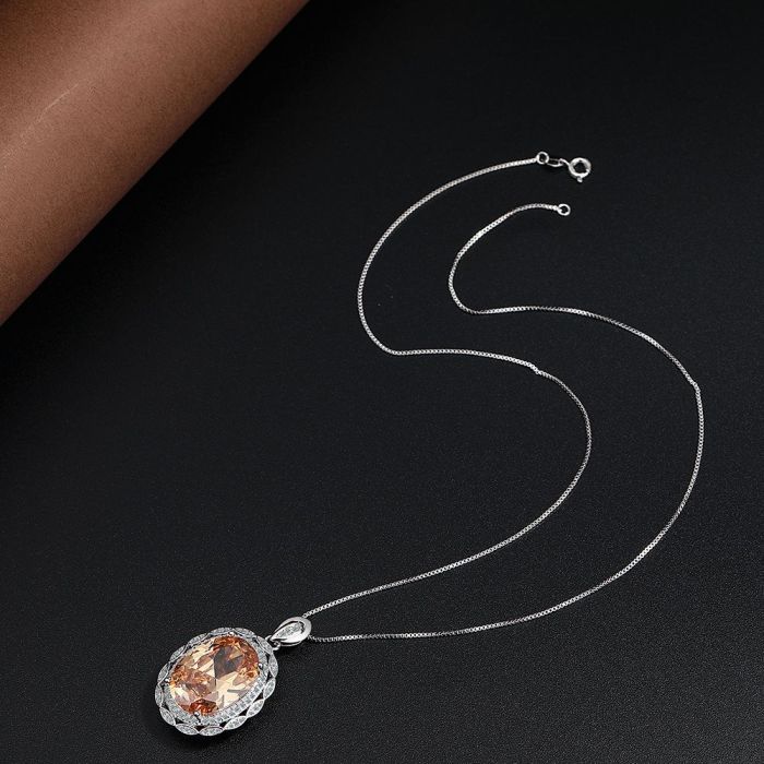 Big Oval Yellow Genuine Natural Citrine Pendant Necklace Gemstone Necklace for Women Choker